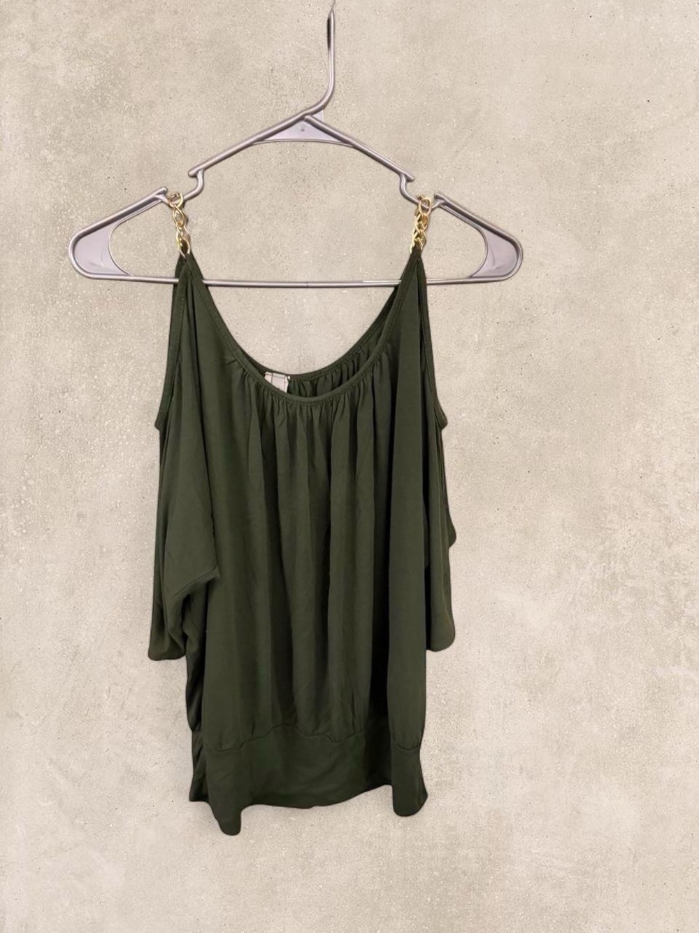 Vintage Y2K Olive Green Gold Chain Cold Shoulder Top M